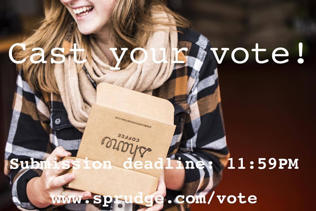 Today is the day folks! Voting for the Sprudgies ends at 11:59PM tonight! Head on over to sprudge.com/vote (link in profile) to show your appreciation for our super-fresh weekly subscription service! (at Share Coffee)