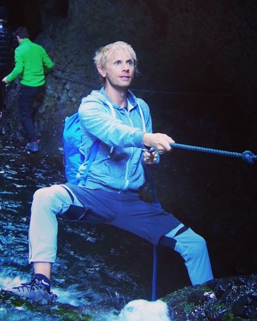 howardswife:domhoward77: A bit casual rappelling down a waterfall..