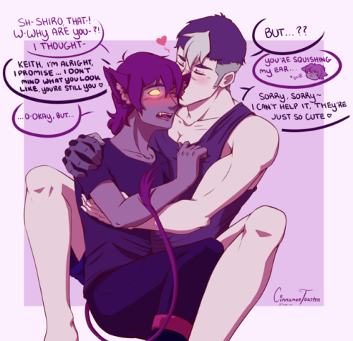 cinnamontoastensketches:I had a strong need for Sheith cuddles with Galra!Keith and his fluffy purpl