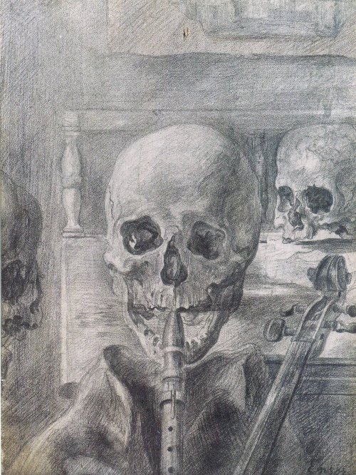 Skeleton MusiciansJamesEnsor (Belgian; 1860–1949)1888Black pencil and brown chalk on paper, mounted 