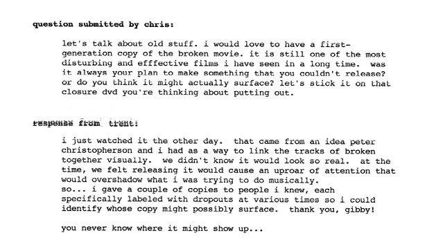 Trent Reznor Commenting On The Broken Movie Leak Via Access On May 7, 2004