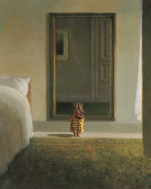 Michael Sowa (German, b. 1945, Berlin, Germany) - Rabbit In Front Of The Mirror aka Bunny Dressing. 