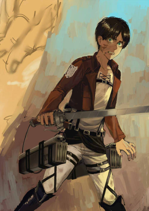 yellowshootingstars: More or less the process this drawing for a snk fanbook went trough. I was really nervous ‘cause I only had 2 days to finish it and it was actually very challenging for me. What I wanted was to show fear and anger in the drawing