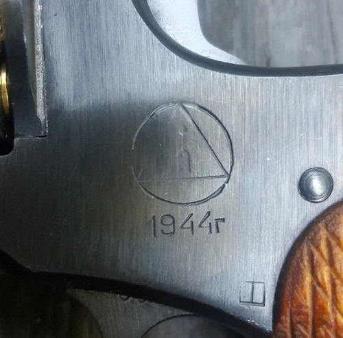 Soviet Nagant M1895 revolver dated 1944 and from the Izhevsk factory. It is chambered in the unique 