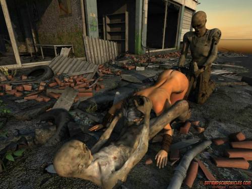 Zombies enjoying a babe in the street in these zombie porn pics.  More at Zombie Chronicles.