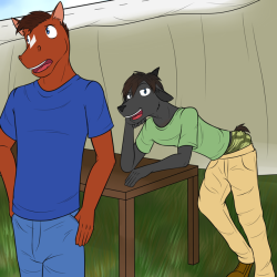 Walking through the farmer’s market, Blake unfortunately runs into Roland, that shameless black ram who’s always making lewd innuendos at big guys.  Yes, we get it Roland, you’re unashamedly gay and want to ride on the bucking broncos.