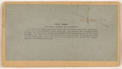 The back of this stereograph made between 1865-1870 reads:No. 190Monument Series—The Sentinel.