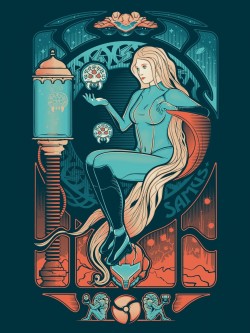 xombiedirge:  Samus Nouveau by Victor’s Beard / Tumblr 18&quot; X 24&quot; 5 colour screen print, open edition available HERE. Tshirt version also available HERE.
