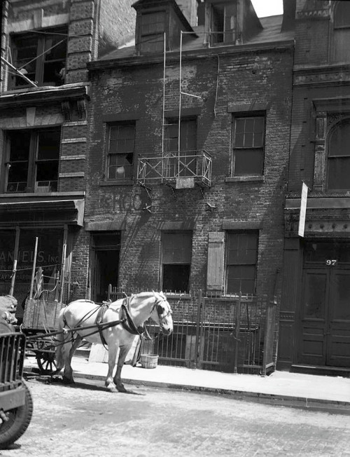 A horse and wagon in front of an old building, once the home of President James Monroe but by then a