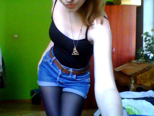 jack-daniels-doll:  riseabovetheembers:  jack-daniels-doll:  my shorts :3 sorry i dont have my camera with me  i appreciate the deathly hallows necklace. also you’re adorable   thanks! :D and it’s cool that someone noticed <3 