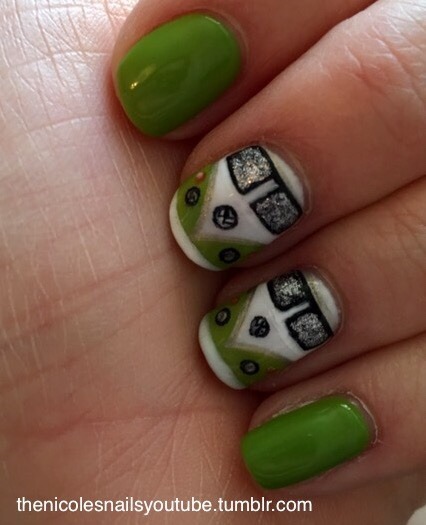 VW Green split screen camper nails!