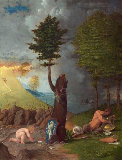 the-evil-clergyman:Allegory of Virtue and Vice by Lorenzo Lotto (1505)