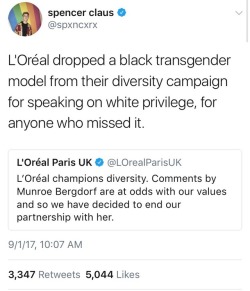 whitepeopleareracist:  weavemama:  This woman did nothing put point out the ugly truths when it comes to white privilege and racism. Big beauty brands like this don’t give a fuck about “diversity” if they can’t even listen to the minorities they