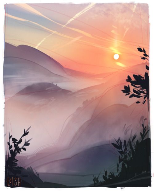 loish:Here’s a quick study of a beautiful sunrise I saw in the Belgian Ardennes last month ~ I had t