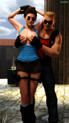 Lara Croft And Duke Nukem. Classic Video Game Icons.note: This One Comes In Both