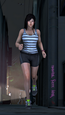 perpetualabyss:  -Back Alley Training- Unable to sleep over worries of her performance in the coming tournament, Kokoro decided instead to continue training into the night. She was nearing the end of her jogging route when she decided to take a quick