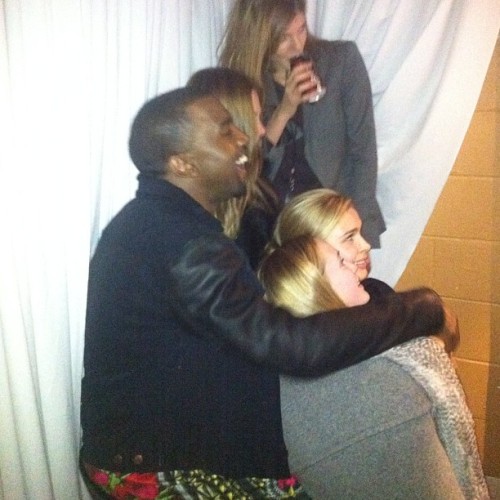 frederikke_brasch: Kanye having fun with the girls @caroline_brasch @josephine_skriver @maudwelzen #