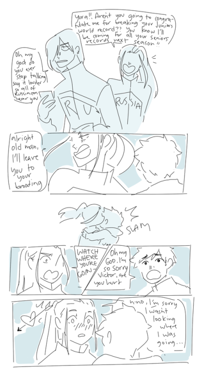doodlesonice:  i drew an au while waiting to board a flight a couple of months ago where yurio is th