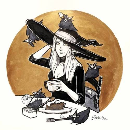 sabtastique:Day 14 of #inktober! A cutie café witch and her little friends being total BIRDen