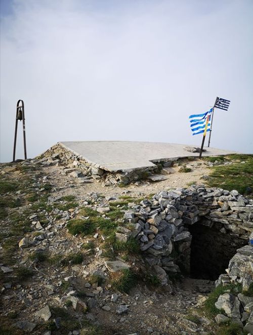 The chapel of Prophet Elijah on the top of Mount Kíssavos, Greece. The chapel is not built but carve