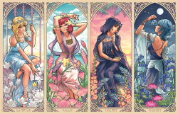 nijuukoo:  Times of the Day It is inspired by Mucha’s series of the same name :D Glad I finally got to give my queens a fancy art treatment 8)  I love art nouveau so much, and Alphonse Mucha is one of my biggest inspirations. I hope you like it!