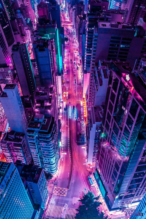 kitsuberry: itscolossal: Aerial Explorations of International Cityscapes Washed in a Neon Glow by Xa
