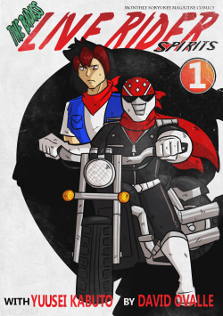 This was commissioned by someone on deviantART called Soryukey,  and he wanted me to make a vintage comic/manga cover for his character,  Yuusei Kabuto, who is also known as the superhero, Live Rider.