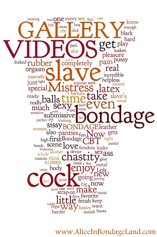 Word cloud from my stories on http://www.aliceinbondageland.com I guess my priorities