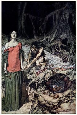 oldbookillustrations:  The wooing of Grimhilde, the mother of Hagen. Arthur Rackham, from Siegfried &amp; the Twilight of the Gods, by Richard Wagner, London, 1911. (Source: archive.org) 