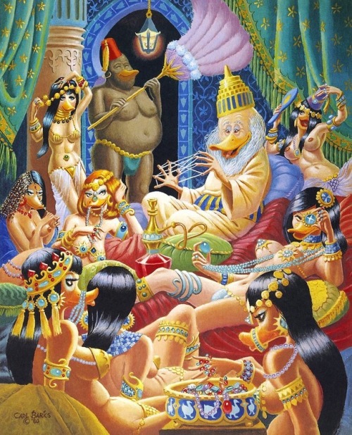Xerxes and Harem. Lithograph by Carl Barks. 1980.Barks liked to “Duckify” historical and mythical fi