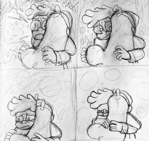 Bipper stands there frozen in shock as Mabel hugs him. Many billions of years of touch starvation are hitting him all at once, and he's completely overwhelmed. Eventually, the sensory overload fades and is replaced by an unmanageable wave of emotion. He starts tearing up as he slowly hugs Mabel back.