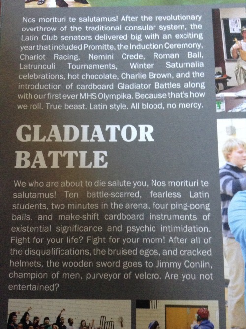 yearbooks!1: latin club page! a whole page dedicated to latin club! 2: me being the best gladiatrix 