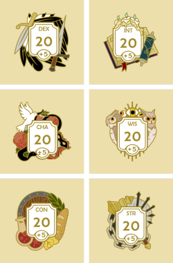 doizedemos:The current lineup for this enamel pin series of awesome ability scores. 