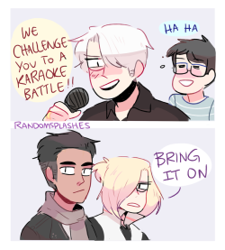 randomsplashes:  randomsplashes: that moment when ur drunk skating dads challenge u and otabek to a karaoke battle (insp  redbubble!!) bonus: little did they know that phichit’s gonna put it on yt where it’ll go viral lmao
