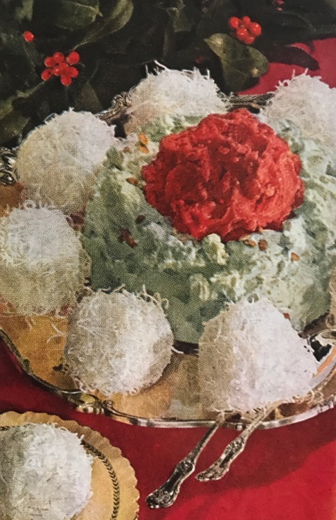 Pistachio Ice Cream with Cranberry Ice and Coconut Balls Betty Crocker’s Picture Cookbook, 1950 (fir