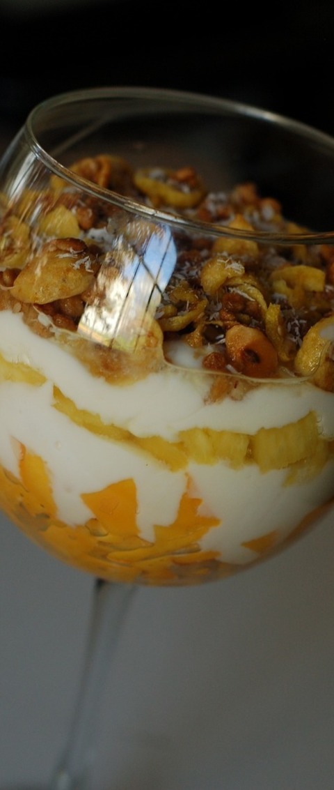 Mango And Pineapple Parfait With Walnuts