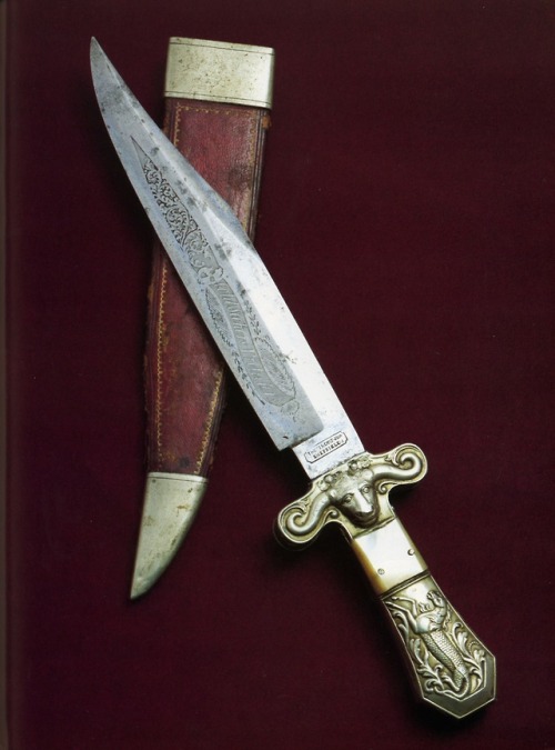 we-are-rogue:Sheffield Bowie Knives, 19th centuryIvory handle, German silver guard, 8 5/8 inches bla