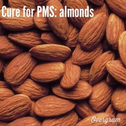 naturalhealthandbeauty:Two ounces of almonds, or about 40 nuts, delivers more than 30% of your daily riboflavin needs. Riboflavin has been shown to boost certain neurotransmitters that might be involved in reducing PMS symptoms.