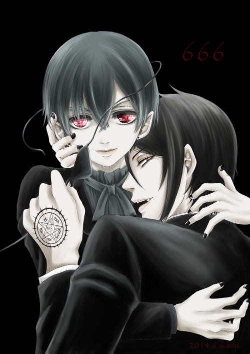 reapergrellsutcliff:Ciel Phantomhive and Sebastian Michaelis, for Devil’s Day.((The original art can