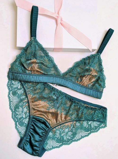 Angela Friedman | Silvia • set in teal blue + gold silk + lace 