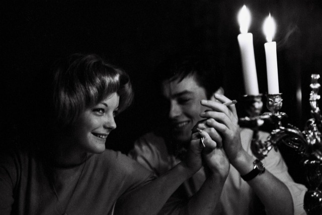 romyandalain:Alain Delon and Romy Schneider at home, Paris. 1959