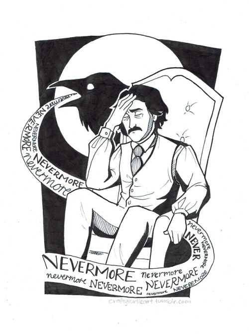 craftyturtleart:Inktober Day 7: Exhausted Edgar Allan Poe seemed to fit.