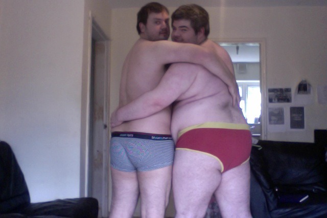 chubbyaddiction:  bobob112:  Me and my dannybear set2  Yeah, grab it baby, lol…