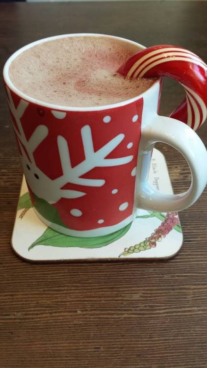 hot chocolate with a giant peppermint chocolate filled stick!