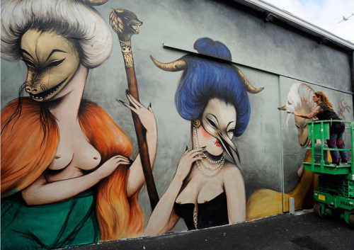 popculturehypnotizedmycat:  Miss Van at work on her wall. (photo © Martha Cooper for Wynwood Walls) 