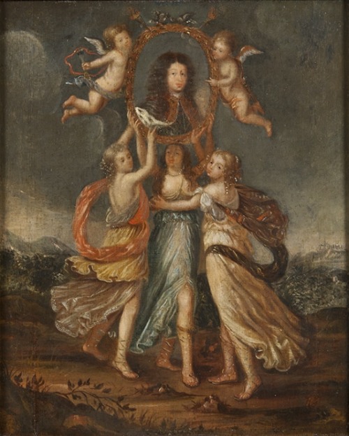 Three Allegorical Figures Bearing the Portrait of Karl XI of Sweden, David Klöcker Ehrenstrahl, Nati