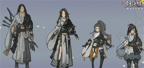 Concept design of warrior costumes of different martial art schools, inspired by traditional chinese