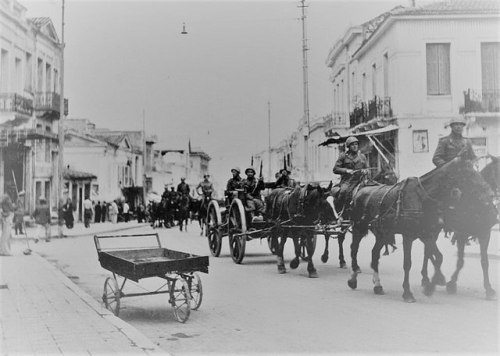 An Italian troop column passing through Patras in western Greece (May 1941).