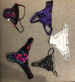 kinkynatty:  Too many asking for pics of my panties so here are some of the thongs &amp; g-strings that are available.  2 days wear. ๖each PayPal and postage only (no meetups)  Bras and bikini sets available too