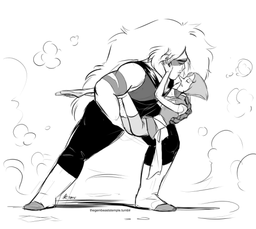 thegembeaststemple: Y’all are gonna get me to ship these two yet Guest starring tiddygem‘s Pearl/Jasper fusion, Agate! 